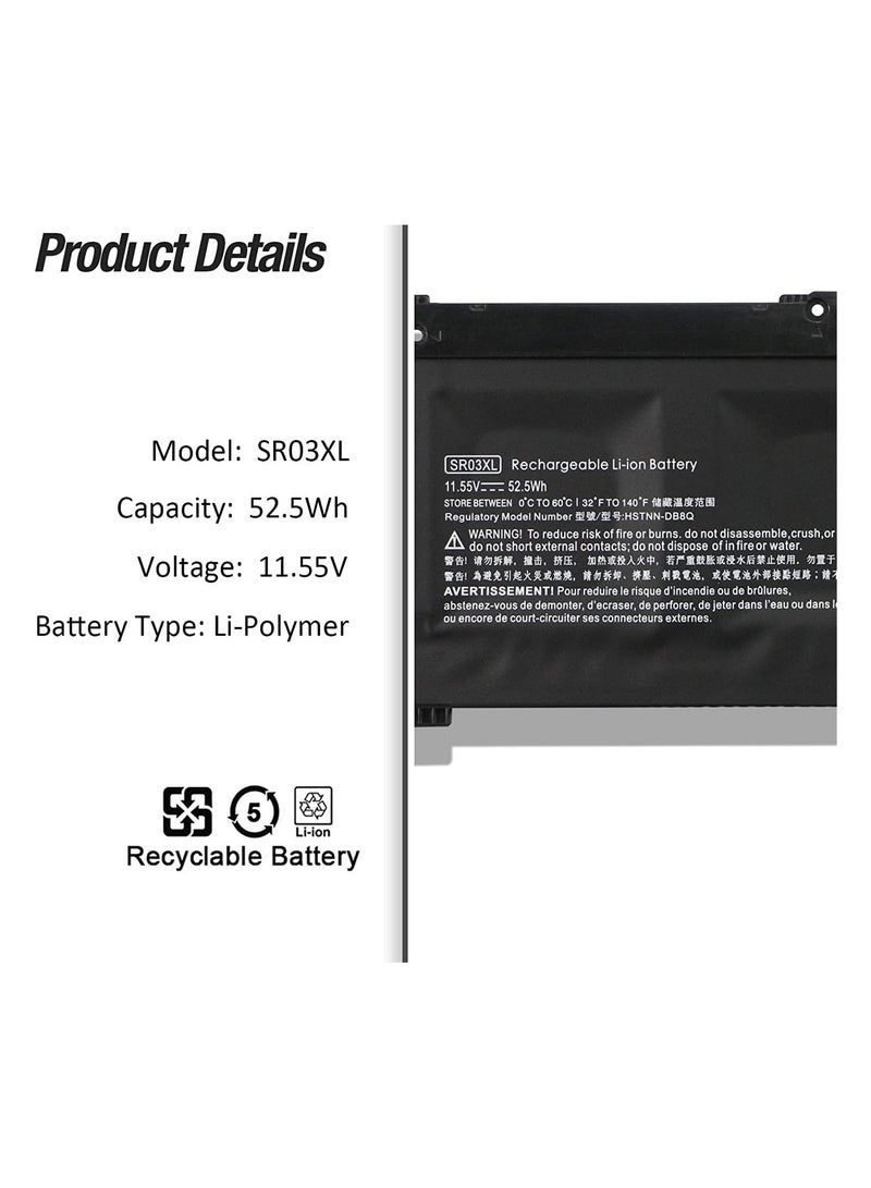 Replacement Battery Compatible With SR03XL Pavilion 15-CX 15-CX0058WM OMEN 15-CE000 15-CE001TX 15-CE009TX 15-CE015DX 15-CE509TX 15-CE511TX Series  - Image 2