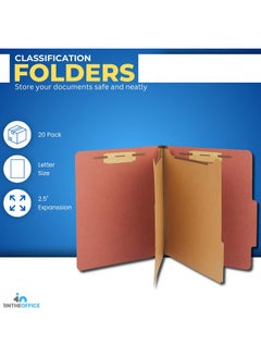 1InTheOffice Classification Folders 2 Dividers Letter Size Brick Red Pressboard Classification Folders Letter Size 2.5 Extension 20 Pack  - Image 2