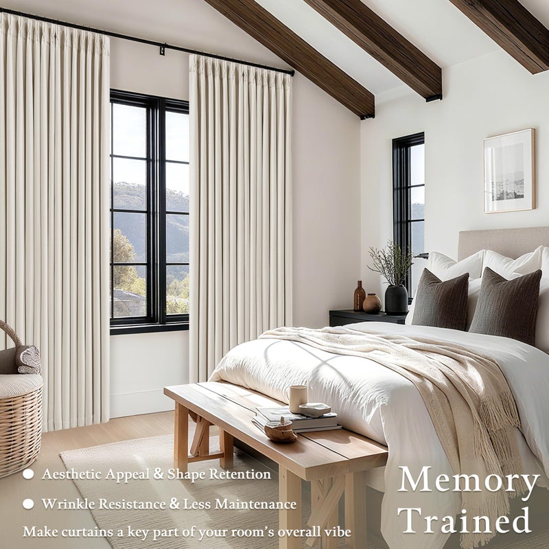 TWODRAPES 105 Inch Blackout Linen Curtains Pinch Pleat for Bedroom Living Room Darkening Neutral Pleated 100% Black Out Thermal Insulated Window Drapes Double Layer Soundproof Curtains 2 Panels Ivory Natural - Image 5