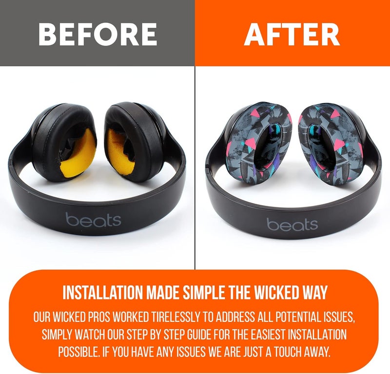 WC Wicked Cushions Replacement Ear Pads for Beats Studio 2 & 3 (B0501, B0500) Wired & Wireless | Does NOT Fit Beats Solo | Softer PU Leather, Enhanced Foam & Stronger Adhesive | 90's Black - Image 4