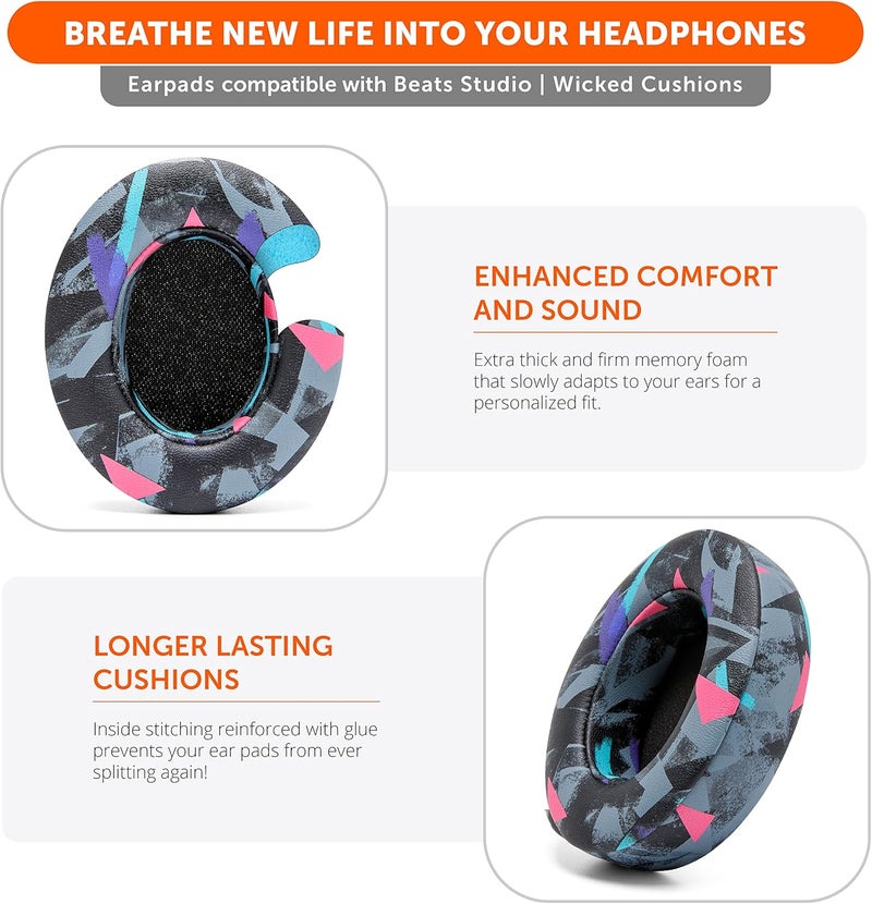 WC Wicked Cushions Replacement Ear Pads for Beats Studio 2 & 3 (B0501, B0500) Wired & Wireless | Does NOT Fit Beats Solo | Softer PU Leather, Enhanced Foam & Stronger Adhesive | 90's Black - Image 5