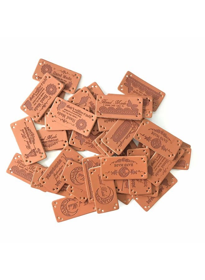 Jurxy 40PCS PU Leather Label Clothing Hand Made Embossed Tag with Holes Embellishment Knit DIY Accessories for Jeans Bags Shoes Hat - 2x4cm - Image 3