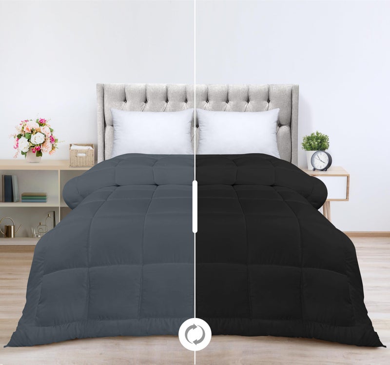 Utopia Bedding All Season Down Alternative Quilted KingCal King Comforter  Duvet Insert with Corner Tabs  Machine Washable  Bed Comforter  BlackGrey