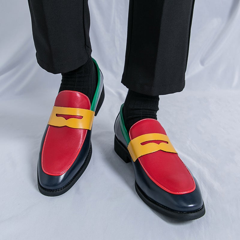 Men'S Shoes Large Size Contrasting Beggar Shoes Slip-On Loafers Open Smile Leather Shoes Retro Trendy Color Matching Tassel Shoes - Image 4