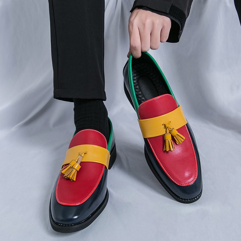 Men'S Shoes Large Size Contrasting Beggar Shoes Slip-On Loafers Open Smile Leather Shoes Retro Trendy Color Matching Tassel Shoes - Image 3