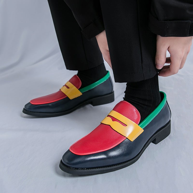 Men'S Shoes Large Size Contrasting Beggar Shoes Slip-On Loafers Open Smile Leather Shoes Retro Trendy Color Matching Tassel Shoes - Image 5
