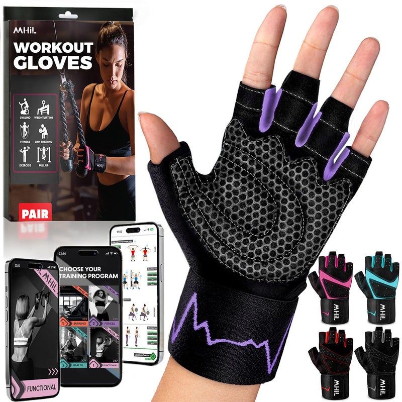 MhIL Workout Gloves for Women â€“ Breathable Gym Gloves for Women with Palm Protection and Enhanced Grip â€“ Padded Weight Lifting Glove for Womens with Wrist Wraps Support Weightlifting Exercise Cycling - Image 1