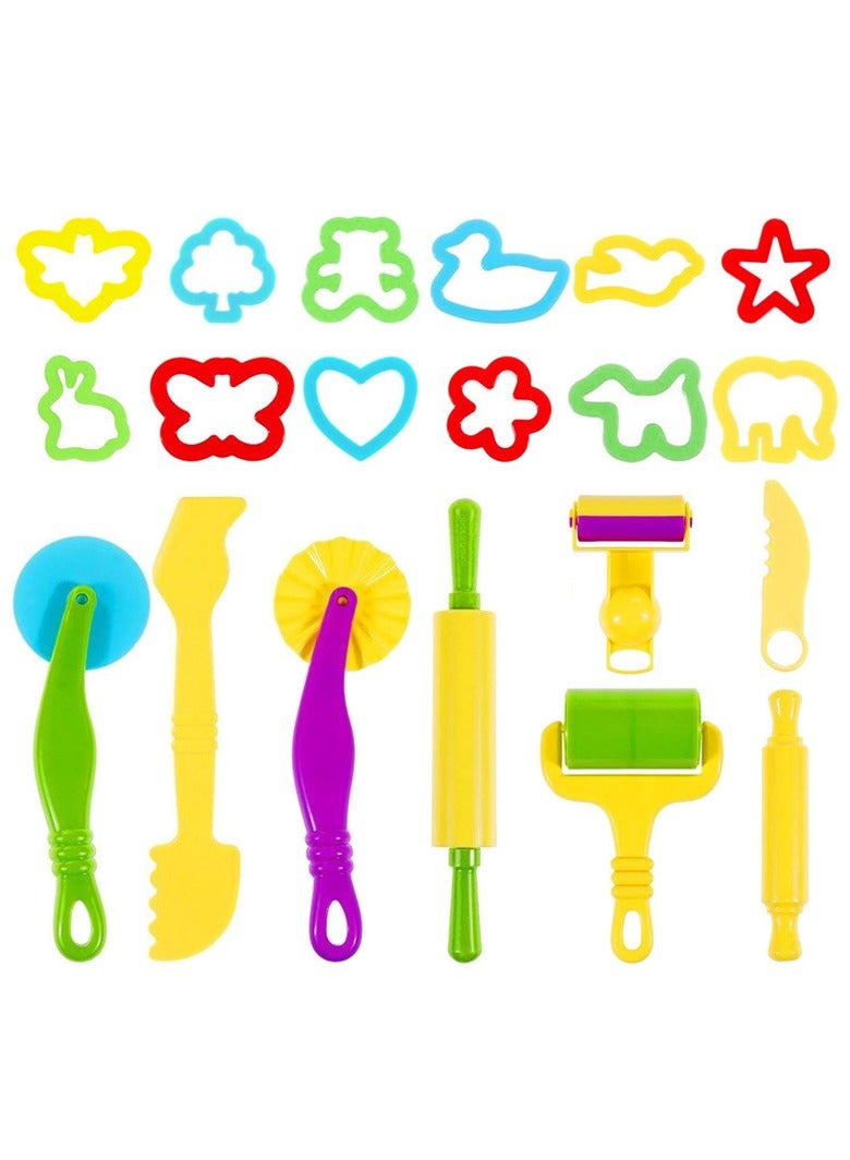 مجموعة أدوات عجينة الطين، 20 قطعة، مجموعة أدوات عجينة اللعب البلاستيكية مع أدوات النمذجة وبكرات وقواطع الطين، مجموعة هدايا تعليمية للأطفال، ألوان عشوائية - Image 1