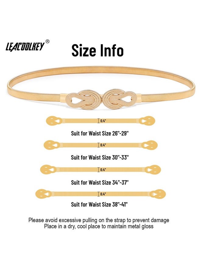 LEACOOLKEY - Women Metal Skinny Belt For Dress Gold Elastic Thin Waist Belt Stretch Dress Belt - Image 1