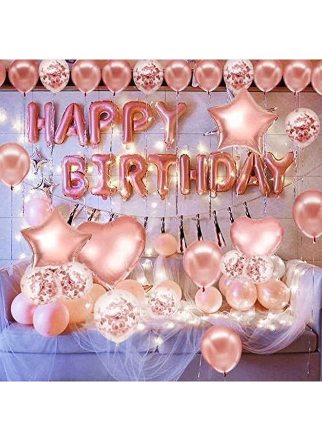 هونج كونج بالونز مجموعة من 66 قطعة من بالونات HK Balloons لتزيين لافتة عيد ميلاد سعيد باللون الذهبي الوردي مع بالونات معدنية وقصاصات ورقية وبالونات رقائق على شكل نجمة وستائر من رقائق معدنية للفتيات الصغيرات  - Image 2