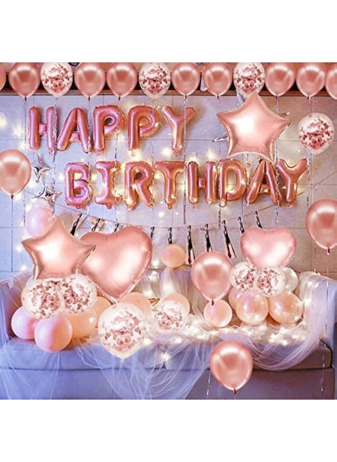هونج كونج بالونز مجموعة من 66 قطعة من بالونات HK Balloons لتزيين لافتة عيد ميلاد سعيد باللون الذهبي الوردي مع بالونات معدنية وقصاصات ورقية وبالونات رقائق على شكل نجمة وستائر من رقائق معدنية للفتيات الصغيرات  - Image 1