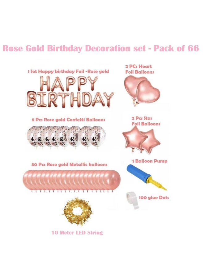 هونج كونج بالونز مجموعة من 66 قطعة من بالونات HK Balloons لتزيين لافتة عيد ميلاد سعيد باللون الذهبي الوردي مع بالونات معدنية وقصاصات ورقية وبالونات رقائق على شكل نجمة وستائر من رقائق معدنية للفتيات الصغيرات  - Image 3