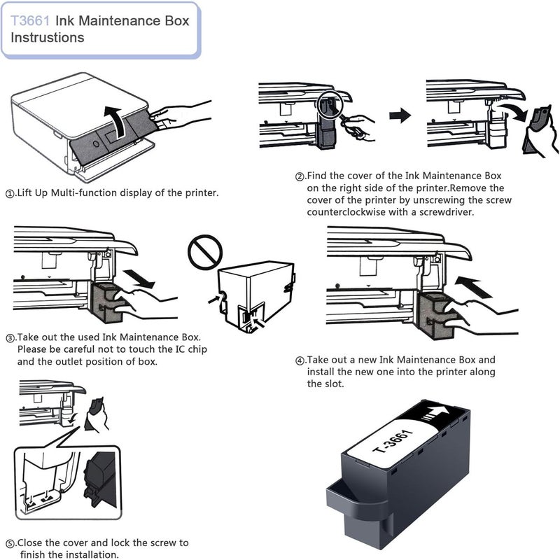 T3661 صندوق صيانة الحبر البديل المتوافق مع طابعات Epson، قطعة واحدة، خزان حبر نفايات عالي الامتصاص مزود بشريحة ذكية - Image 5