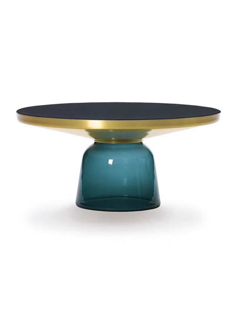 UNIVERSAL Side Table Glass Top Round Blue Caffce Table End Table in Living Room Dining Room Bedroom Office Meeting Room Cafe Rest Area Study D 75CM*H 36CM - Image 1