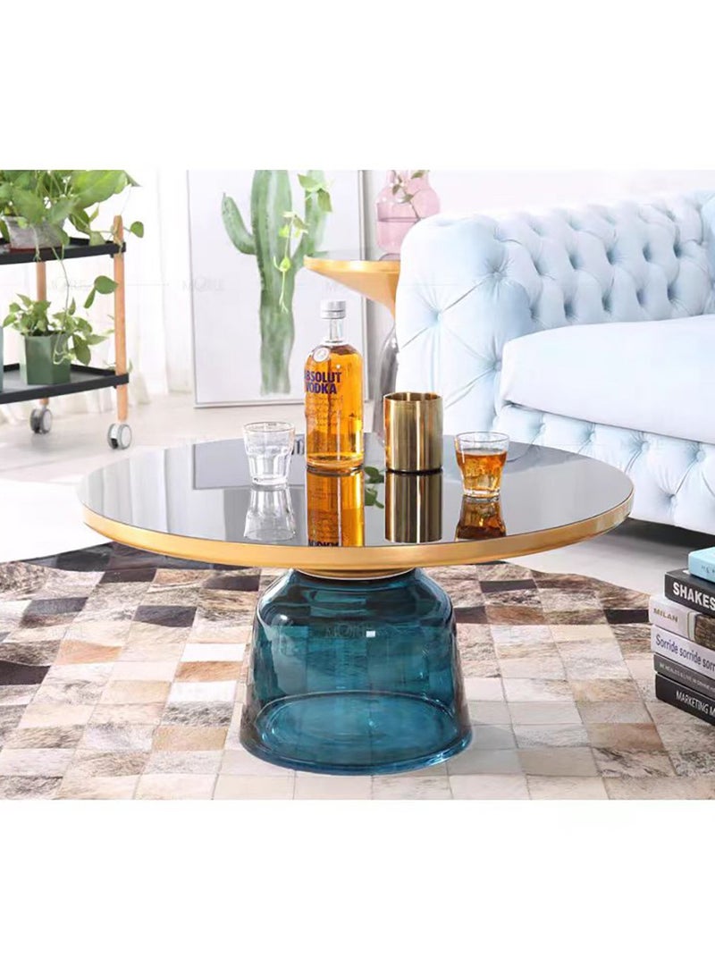 UNIVERSAL Side Table Glass Top Round Blue Caffce Table End Table in Living Room Dining Room Bedroom Office Meeting Room Cafe Rest Area Study D 75CM*H 36CM - Image 2