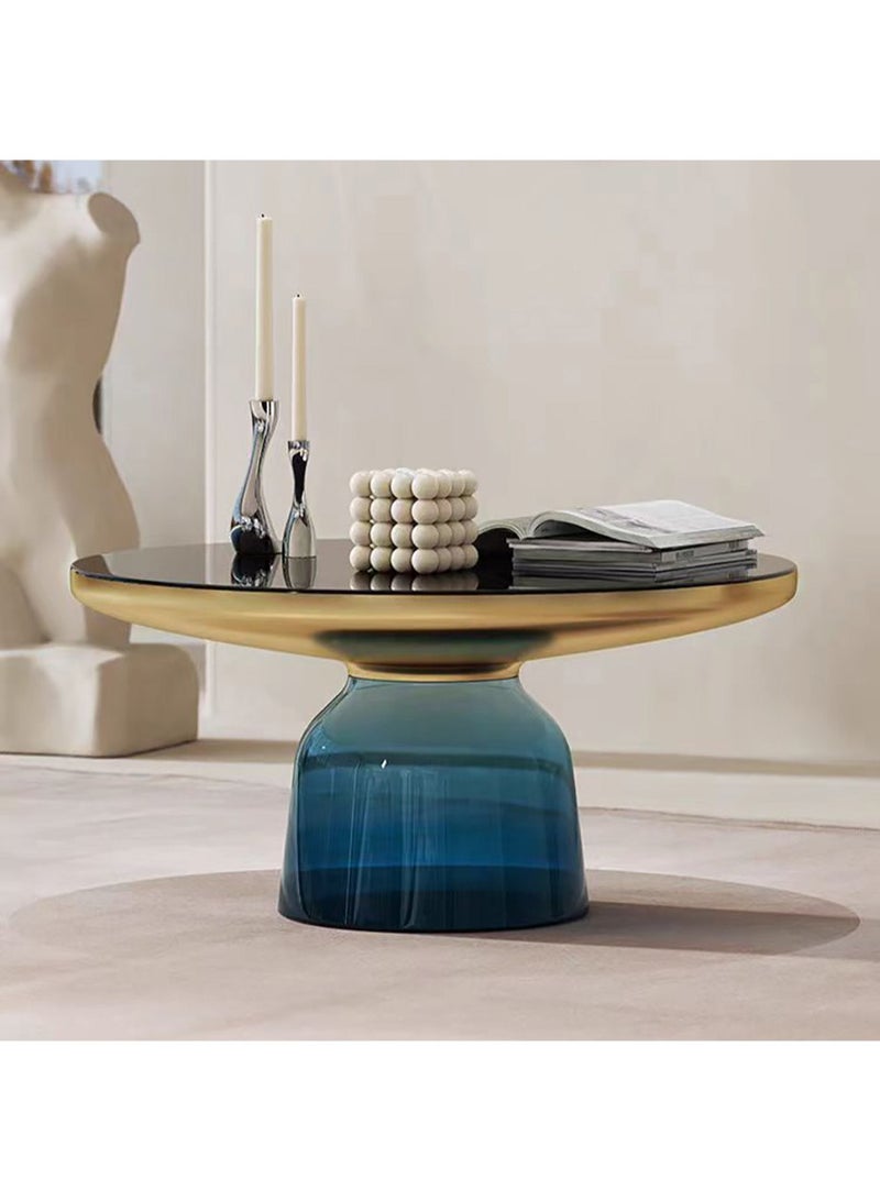 UNIVERSAL Side Table Glass Top Round Blue Caffce Table End Table in Living Room Dining Room Bedroom Office Meeting Room Cafe Rest Area Study D 75CM*H 36CM - Image 3