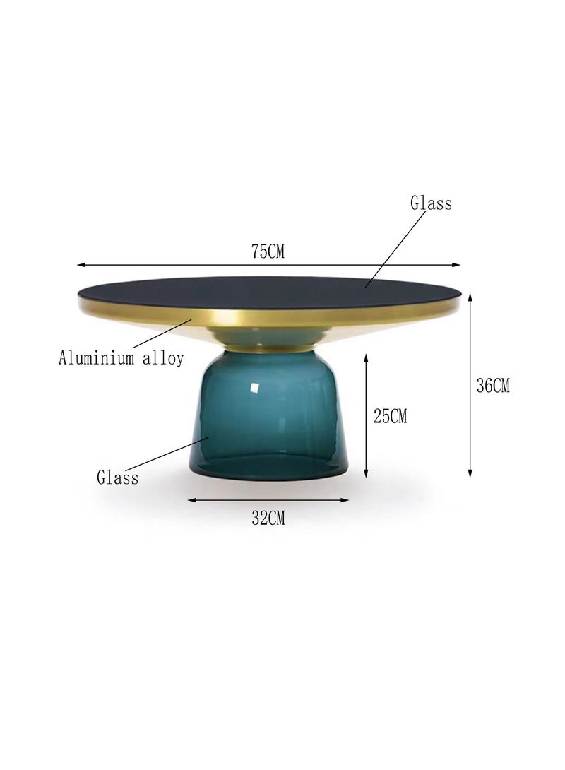 UNIVERSAL Side Table Glass Top Round Blue Caffce Table End Table in Living Room Dining Room Bedroom Office Meeting Room Cafe Rest Area Study D 75CM*H 36CM - Image 4