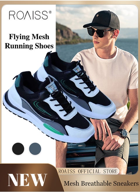 Men Athletic Shoes Flyknit Mesh Men Sports Shoes Lightweight Breathable and Comfortable Running Shoes Colorblock Sneakers