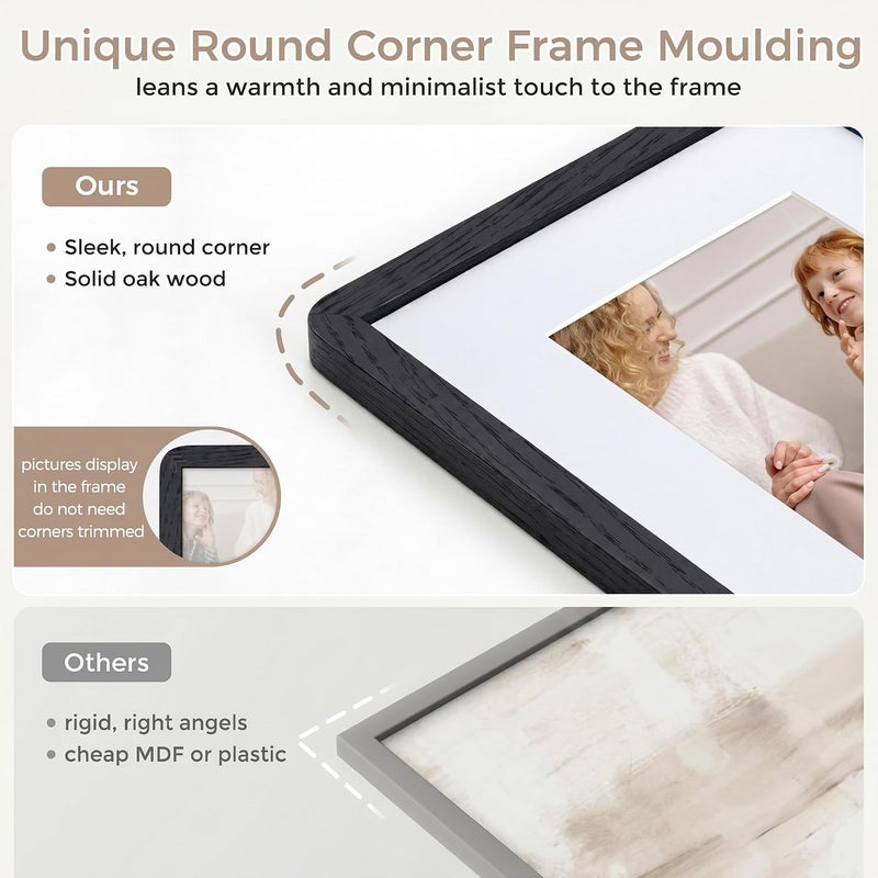 FLYJOE 4x6 Solid Oak Wood Picture Frame | 4x6 With Mat For 3.5x5 | Plexiglass Hanging Hardware Included | Black, 1 Pack - Image 5