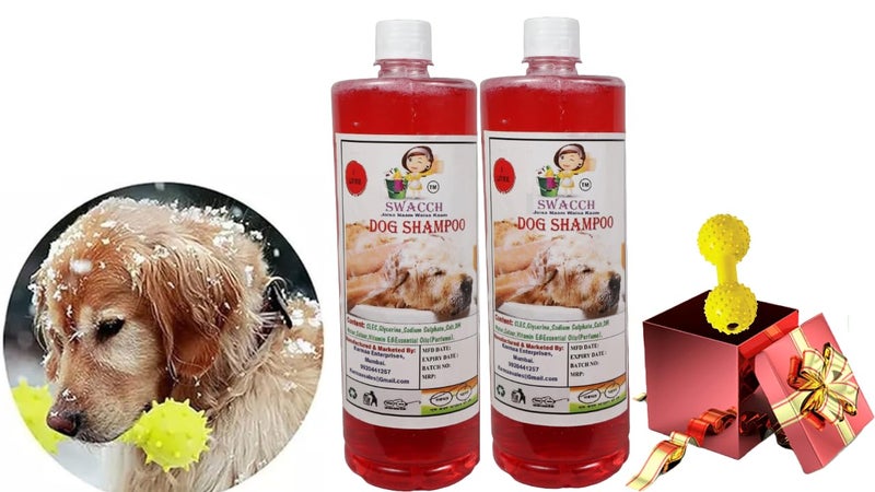 swacch Dog Shampoo + Dumbbell Toy I Durable Rubber Dog Toy for Chewing I Playing,Teeth Cleaning & Training Toy I Combo Pack I 1 Litre Pack of 2 Jasmine - Image 1