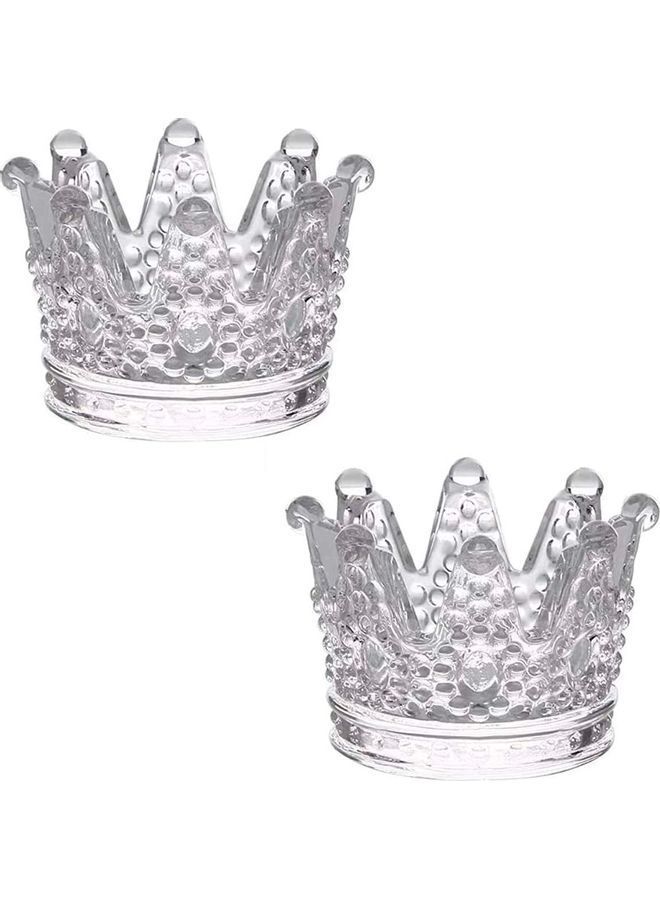 NIBEMINENT 2-Piece Emboss Crown Votive Candle Holders Clear 7.8x5x6.5cm  - Image 1