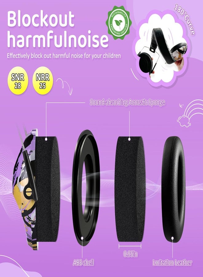 PROHEAR واقيات أذن للأطفال من بروهير 032، حماية سمع آمنة، تقليل الضوضاء بمقدار 25 ديسيبل، واقيات أذن للأطفال، عصابة رأس قابلة للتعديل، مناسبة للحفلات الموسيقية والسباقات والمطارات - جرافيتي بنفسجي - Image 2
