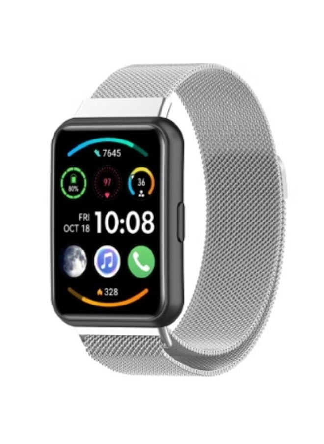 dida-cosmos - Straps Compatible with Huawei Fit 2 Magnetic Stainless Steel Watch Band for Men and Women,Silver - Image 1
