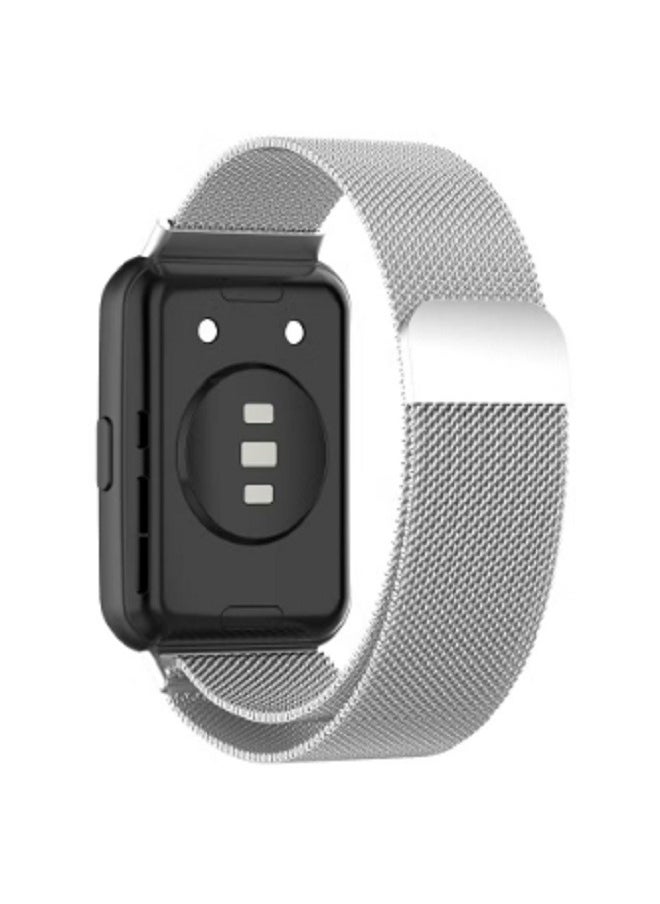 dida-cosmos - Straps Compatible with Huawei Fit 2 Magnetic Stainless Steel Watch Band for Men and Women,Silver - Image 1