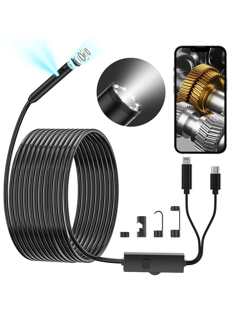 Generic Endoscope Inspection Camera With 16.4FT Semi-Rigid Snake, 1920P HD Borescope, 9 LED Lights, 7.9mm IP67 Waterproof - Image 1