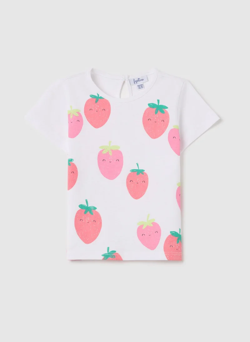 او في اس Cotton T-Shirt With Print