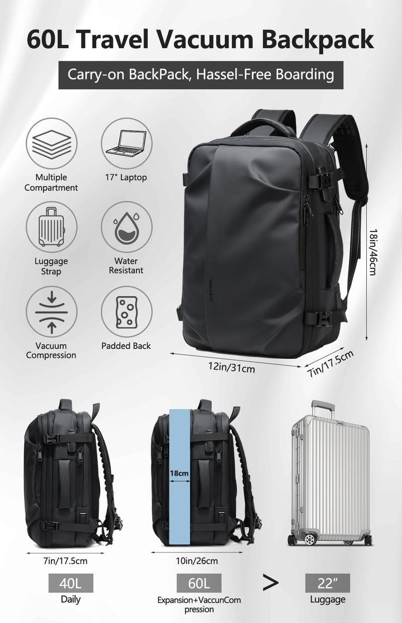 Cusangel vacuum backpack travel with pump compression,18in vac travel 45L expandable 60L capacity laptop,multiple pockets Flight Carry-On XL (Casual Vac-backpack) - Image 5