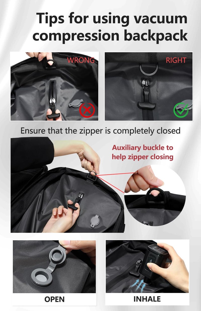 Cusangel vacuum backpack travel with pump compression,18in vac travel 45L expandable 60L capacity laptop,multiple pockets Flight Carry-On XL (Casual Vac-backpack) - Image 3