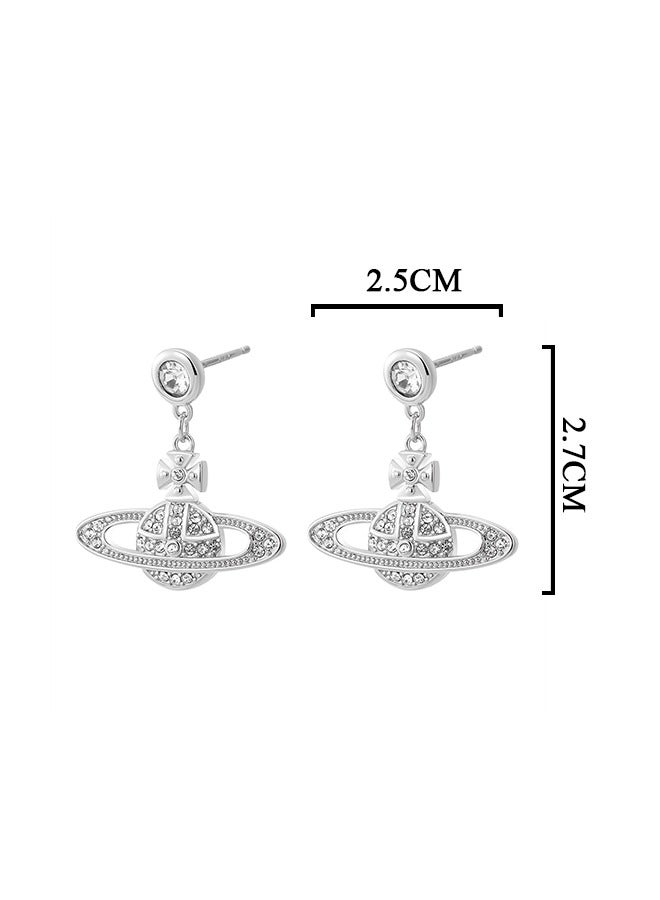 Saturn Earrings for Women, Anti Rust and Anti Fading Hypoallergenic Zircon Earrings, Fashion Jewelry Gift (Silver) - Image 5