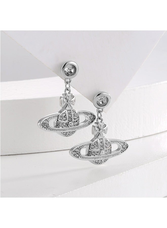 Saturn Earrings for Women, Anti Rust and Anti Fading Hypoallergenic Zircon Earrings, Fashion Jewelry Gift (Silver) - Image 4