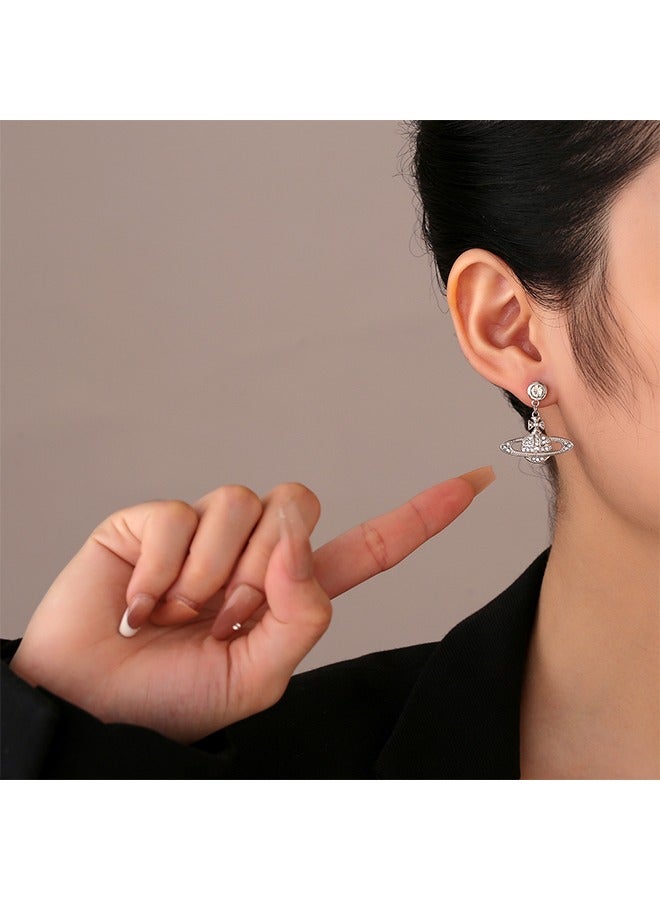 Saturn Earrings for Women, Anti Rust and Anti Fading Hypoallergenic Zircon Earrings, Fashion Jewelry Gift (Silver) - Image 3
