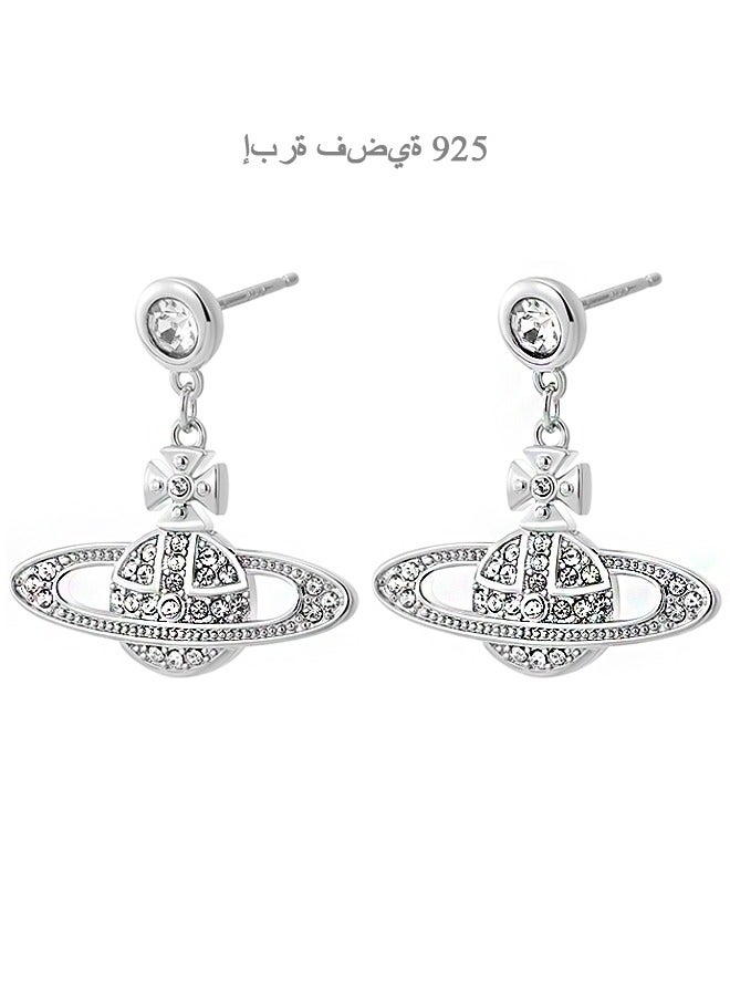Saturn Earrings for Women, Anti Rust and Anti Fading Hypoallergenic Zircon Earrings, Fashion Jewelry Gift (Silver) - Image 1