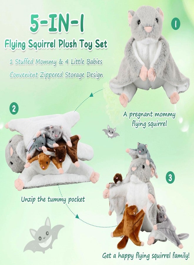 سيفانير مجموعة سيفانر المكونة من 5 قطع من حيوانات السنجاب الطائرة المحشوة، بطول 13 بوصة، تتضمن دمية سنجاب طائر محشوة مع 4 صغار، دمى قطيفة ناعمة ورقيقة، مثالية كهدية في أعياد الميلاد وعيد الحب وعيد الفصح. - Image 4