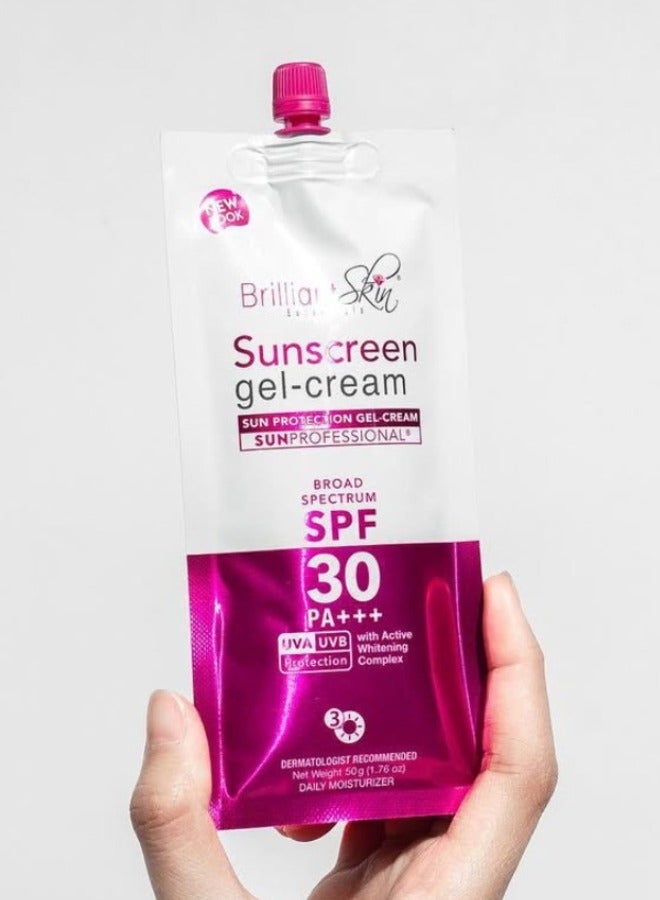 Brilliant Skin Pack of 2 Brilliant Sunscreen Gel Cream SPF 30 PA Plus Plus Plus 50g Each for Face and Body Sun Protection Lightweight Moisturizing Formula - Image 2