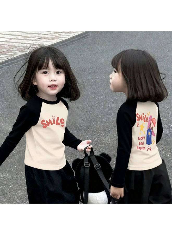 Girls' Thermal Base Layer Top Children's Stylish Spliced Top Autumn And Winter Versatile Long-sleeve T-shirt Children's Clothing