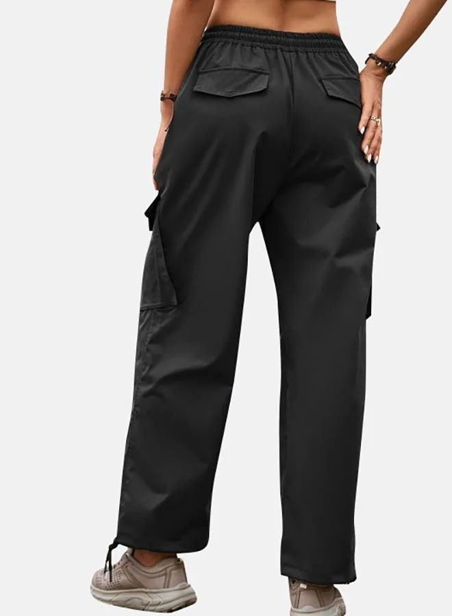YUNIQEE Black Polyester Cargo Pants