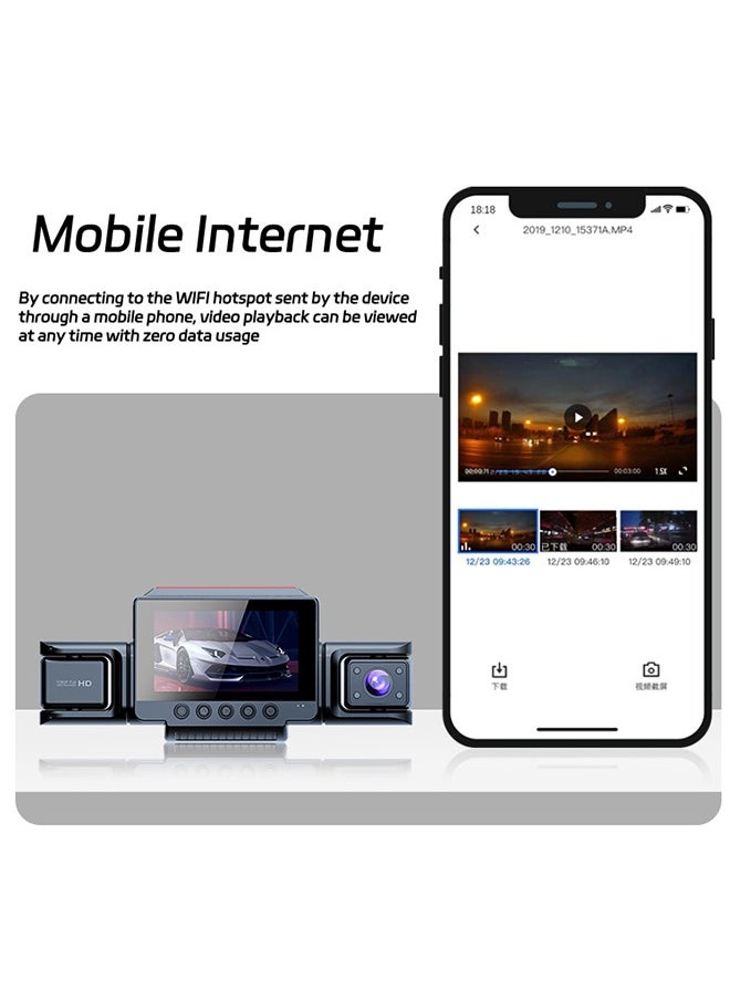 ديقيساند - كاميرا Dash Cam أمامية وخلفية أمامية وخلفية بزاوية 360 درجة 4 قنوات FHD 1080P، مع تسجيل حلقات، بطاقة TF بسعة 64 جيجابايت، مستشعر G، كاميرا Dash 2025 - Image 1