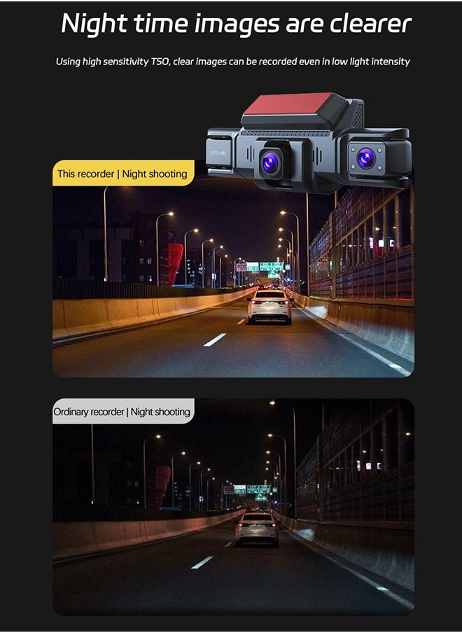 ديقيساند - كاميرا Dash Cam أمامية وخلفية أمامية وخلفية بزاوية 360 درجة 4 قنوات FHD 1080P، مع تسجيل حلقات، بطاقة TF بسعة 64 جيجابايت، مستشعر G، كاميرا Dash 2025 - Image 1
