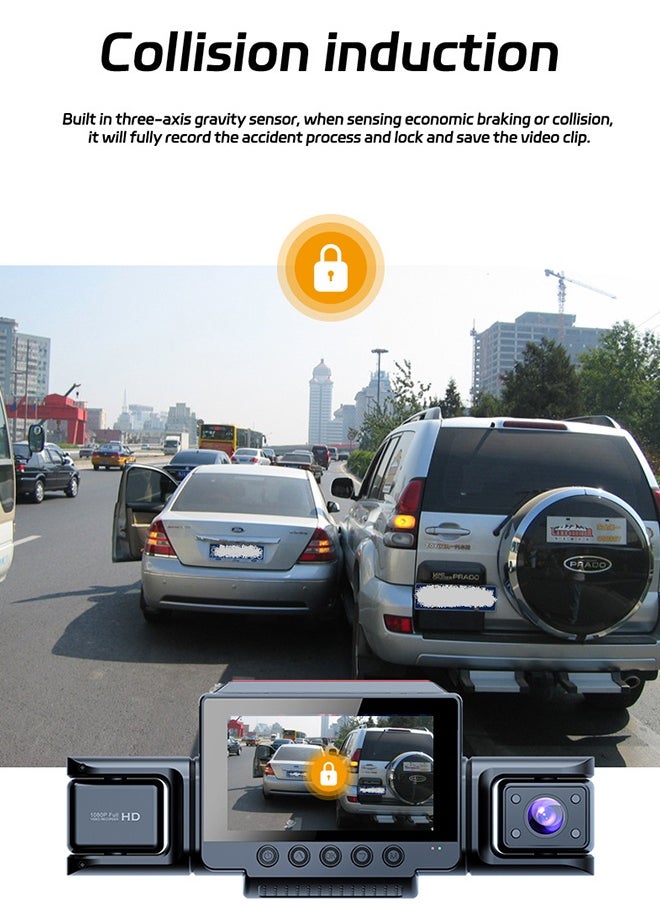 ديقيساند - كاميرا Dash Cam أمامية وخلفية أمامية وخلفية بزاوية 360 درجة 4 قنوات FHD 1080P، مع تسجيل حلقات، بطاقة TF بسعة 64 جيجابايت، مستشعر G، كاميرا Dash 2025 - Image 1