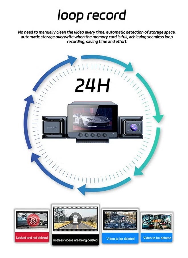 ديقيساند - كاميرا Dash Cam أمامية وخلفية أمامية وخلفية بزاوية 360 درجة 4 قنوات FHD 1080P، مع تسجيل حلقات، بطاقة TF بسعة 64 جيجابايت، مستشعر G، كاميرا Dash 2025 - Image 1