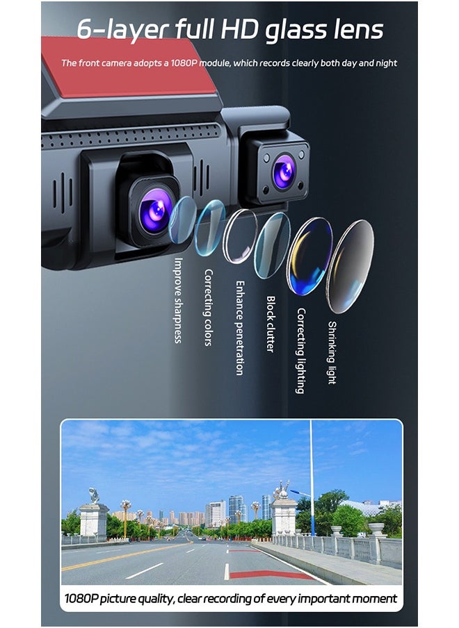 ديقيساند - كاميرا Dash Cam أمامية وخلفية أمامية وخلفية بزاوية 360 درجة 4 قنوات FHD 1080P، مع تسجيل حلقات، بطاقة TF بسعة 64 جيجابايت، مستشعر G، كاميرا Dash 2025 - Image 1