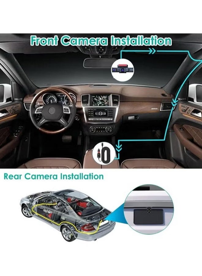 ديقيساند - كاميرا Dash Cam أمامية وخلفية أمامية وخلفية بزاوية 360 درجة 4 قنوات FHD 1080P، مع تسجيل حلقات، بطاقة TF بسعة 64 جيجابايت، مستشعر G، كاميرا Dash 2025 - Image 1