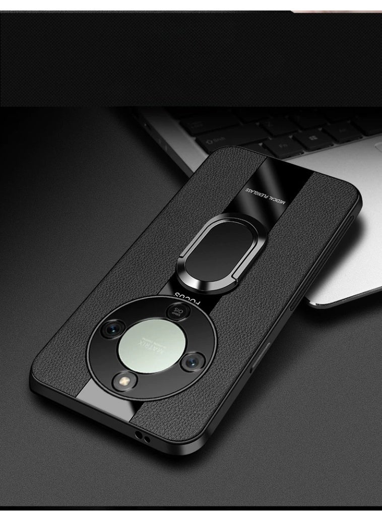 Protective Phone Case for Honor X9d 5G, Heavy Duty Shockproof with Finger Ring Holder & Camera Lens Protector Slide,  Black - Image 1