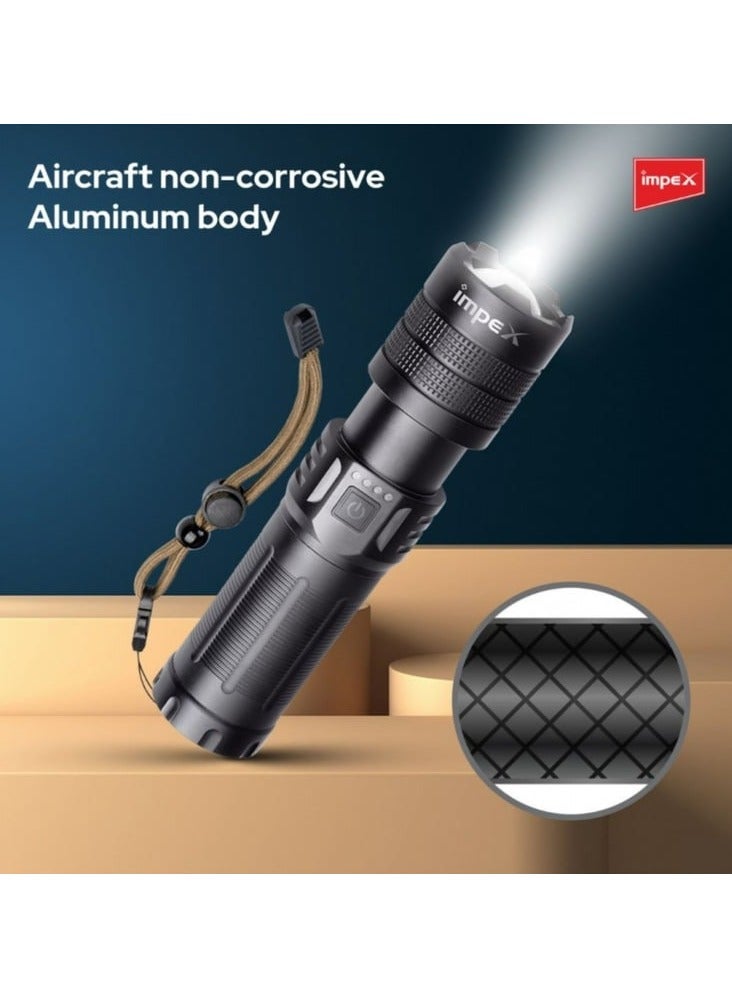 Impex Impex Hunter Z4 Bright Rechargeable LED Flashlight: Advanced Illumination and Rugged Durability for Challenging Nighttime Environments With 30W Output - Image 3