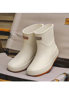 Generic Korean Mid-Calf Rain Boots Casual Non-Slip Waterproof rice white 