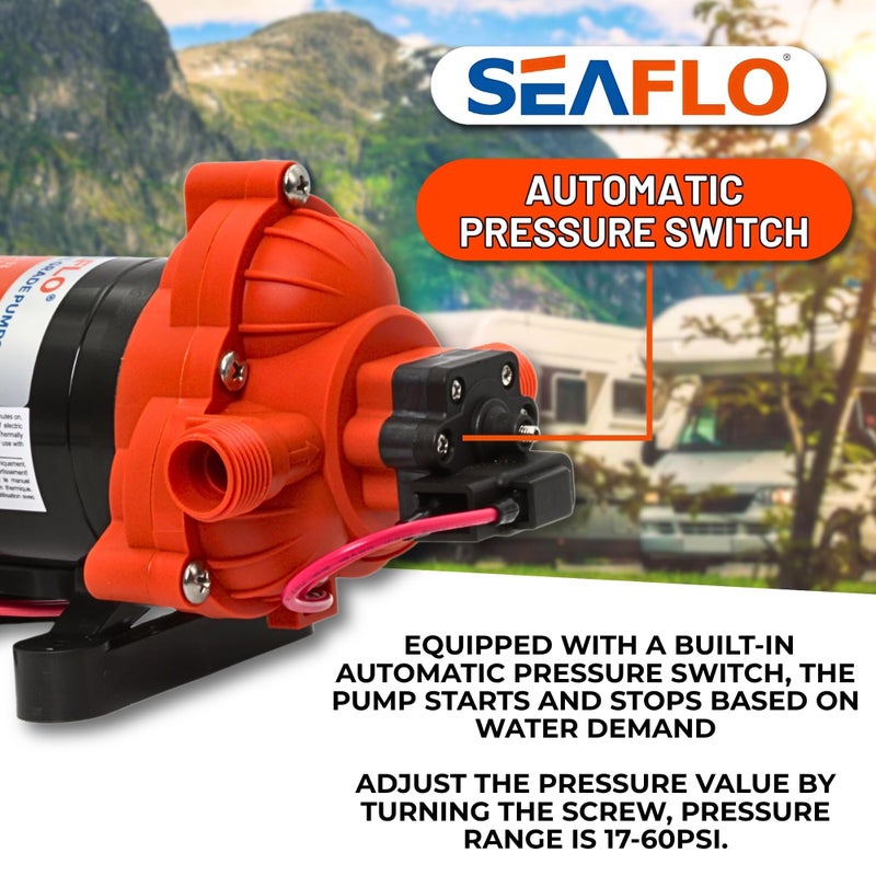SEAFLO 33 Series 12V DC RV/Camper/Boat/Off-Grid Fresh Water Pressure Pump -12V, 3.0 GPM, 45 PSI, On Demand Self-Priming, Built-In Pressure Switch - NSF, CE & Rohs Certified, UL Listed, 4-Year Warranty - Image 5